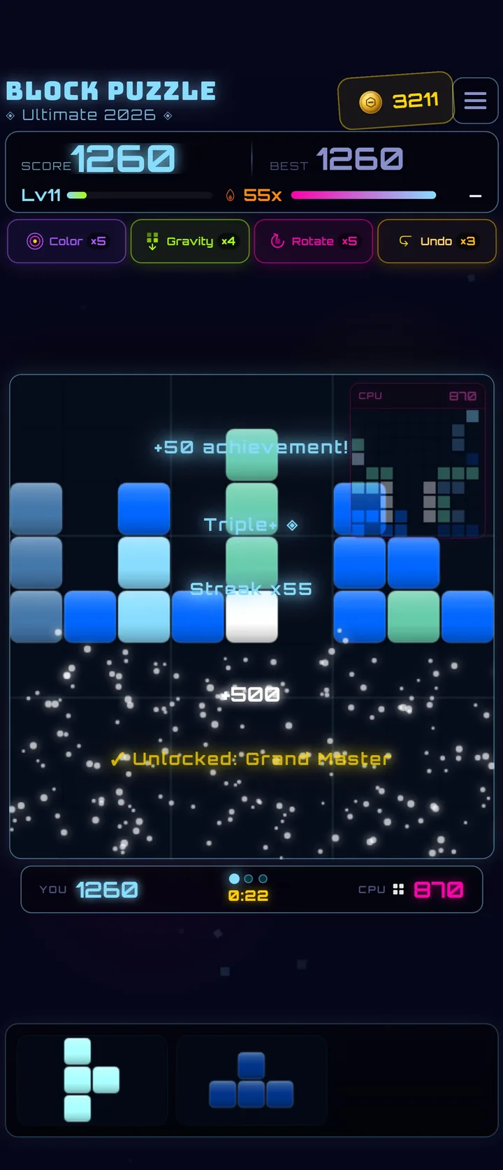 Block Puzzle Ultimate versus mode — racing a live opponent